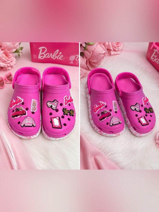 Barbie Other - Crocs Kids Barbie Platform Clogs Pink Jibbitz Charms Girls